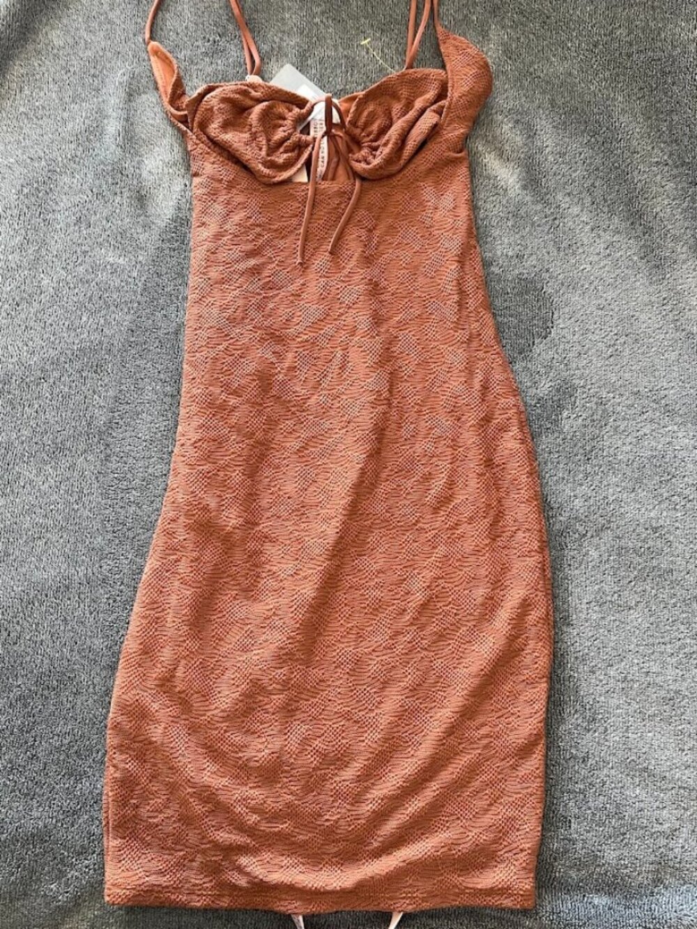 NEW Oh Polly Rust Textured Cutout Bodycon Dress Size 4 NWT